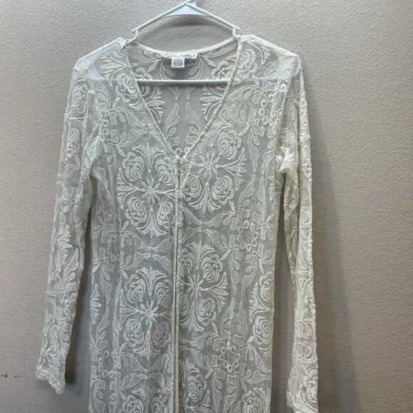 Sans Souci Floral Open Front Kimono All Over Lace Festival Coquette Boho Sz S - Picture 2 of 5